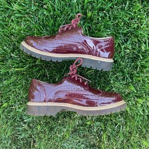 New Look Burgundy Patent Lace Up Brogues